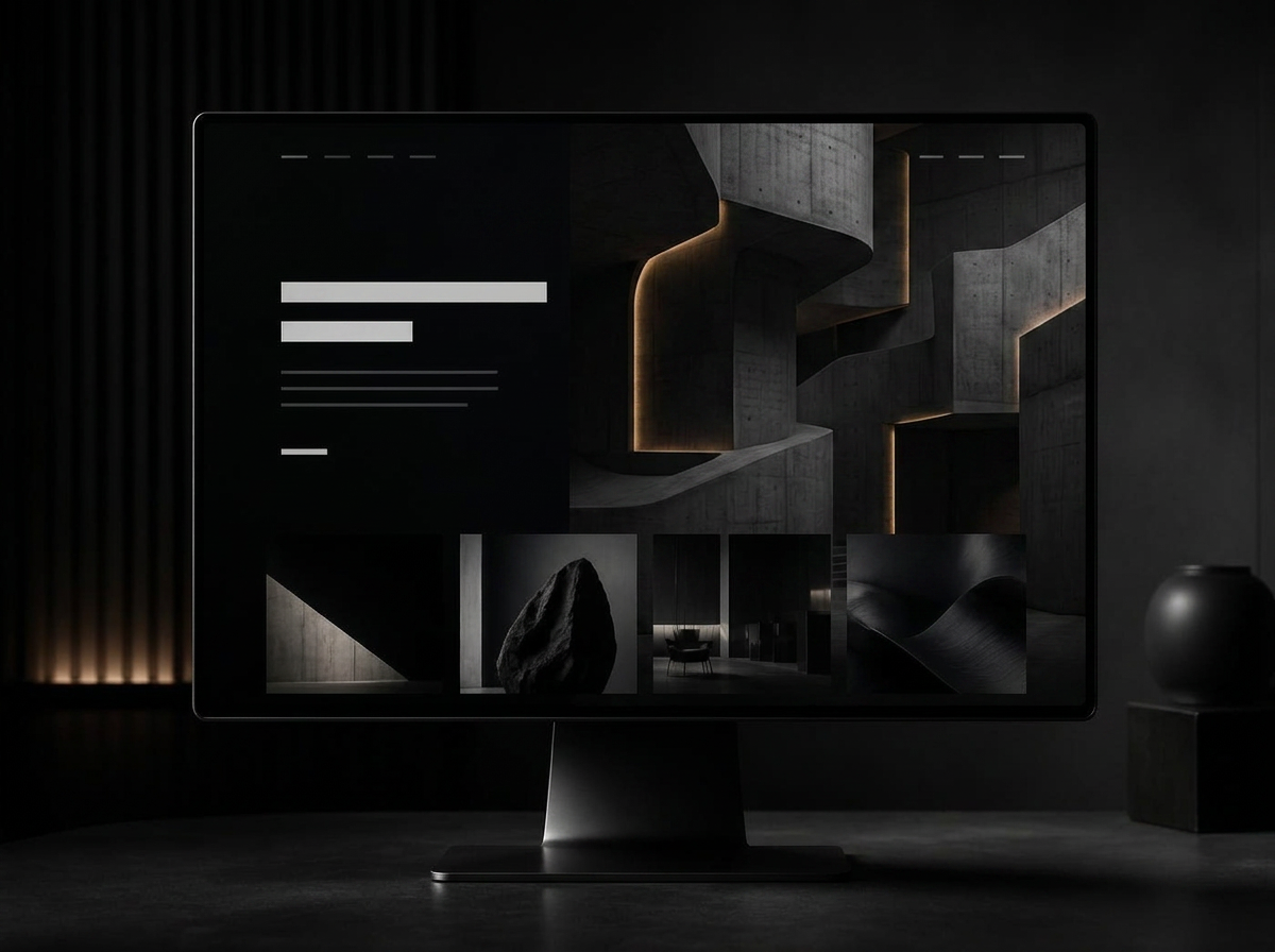 Blackline Creative website on a monitor in a dark studio
